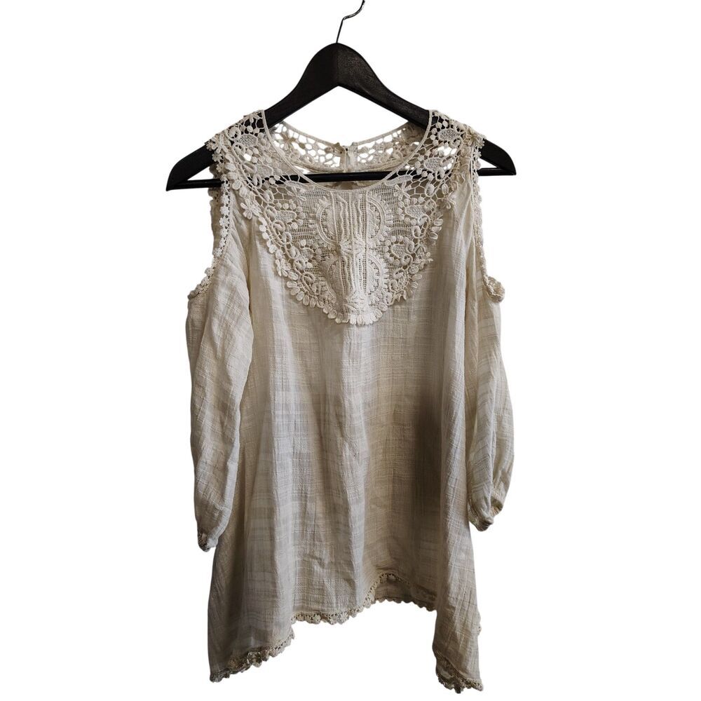 Chelsea & Violet XS Ivory Lace Top Cold Shoulder Long Sleeve Blouse - Picture 1 of 7